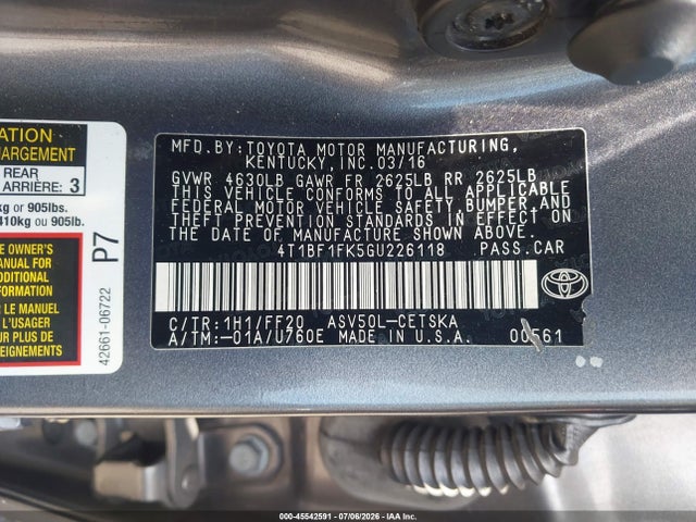 Toyota CAMRY SE 2016 4T1BF1FK5GU226118 Image 9