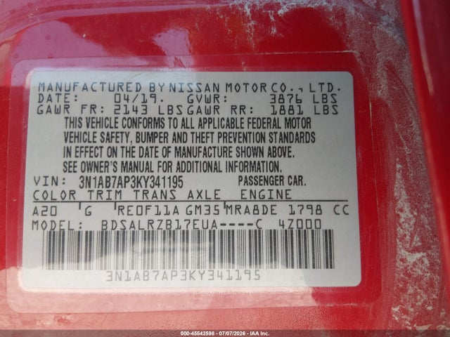 Nissan SENTRA SR 2019 3N1AB7AP3KY341195 Image 9