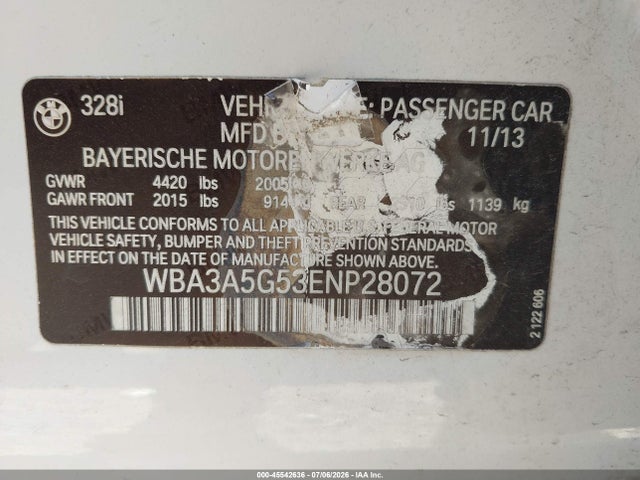 Aukcja sprzedaży 2014 Bmw 328i, vin: WBA3A5G53ENP28072, numer aukcji: 45542636