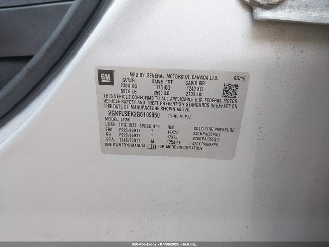 2016 Gmc Terrain Sle-1 მანქანა იყიდება აუქციონზე, vin: 2GKFLSEK2G6109850, აუქციონის ნომერი: 45542657