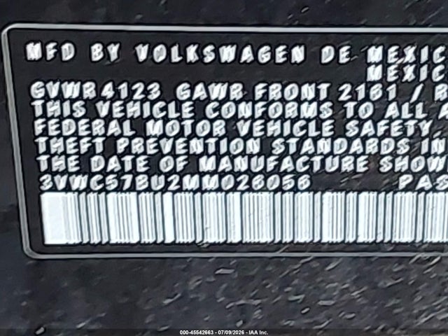 45542663 :رقم المزاد ، 3VWC57BU2MM026056 vin ، 2021 Volkswagen Jetta 1.4t R-line/1.4t Se/s مزاد بيع