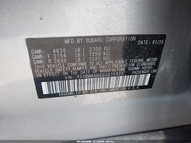 Продажа на аукционе авто 2025 Subaru Legacy Limited, vin: 4S3BWAN66S3015923, номер лота: 45542666