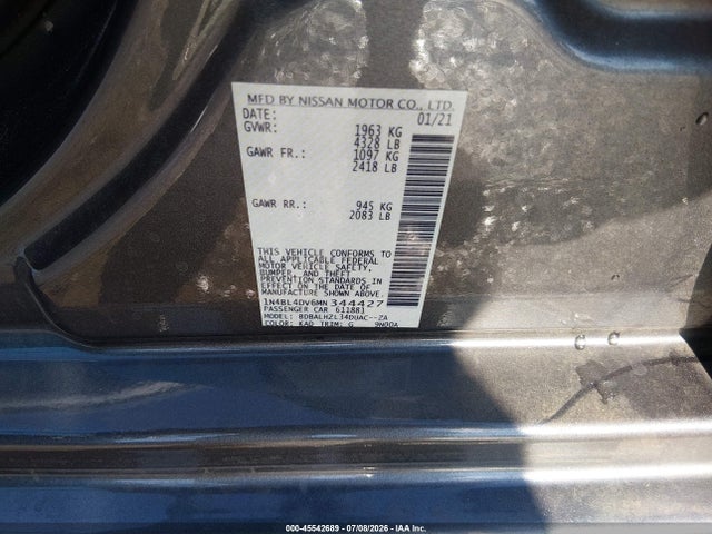 1N4BL4DV6MN344427 Nissan Altima Sv Fwd