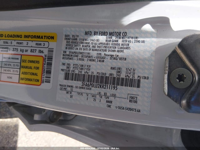 Ford Fusion Hybrid Se 2019 3FA6P0LU2KR211195 Image 9
