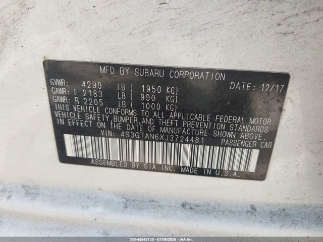 Продажа на аукционе авто 2018 Subaru Impreza 2.0i Limited, vin: 4S3GTAN6XJ3724481, номер лота: 45542720