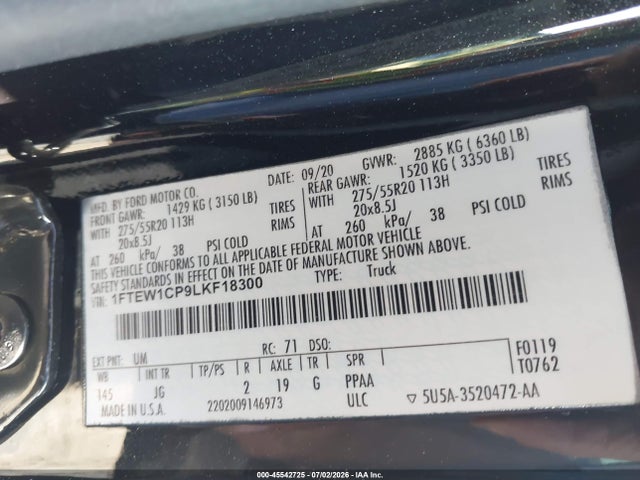 Ford F-150 Xl 2020 1FTEW1CP9LKF18300 Image 9