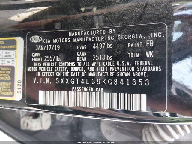 Auction sale of the 2019 Kia Optima Lx, vin: 5XXGT4L39KG341353, lot number: 45542739