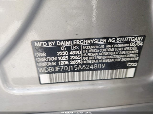 Продаж на аукціоні авто 2005 Mercedes-benz E 500, vin: WDBUF70J15A624889, номер лоту: 45542754