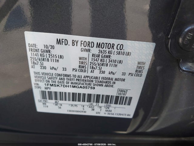 1FMSK7DH1MGA05759 Ford EXPLORER XLT