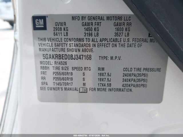 Продажа на аукционе авто 2011 Buick Enclave 1xl, vin: 5GAKRBED0BJ347168, номер лота: 45542784