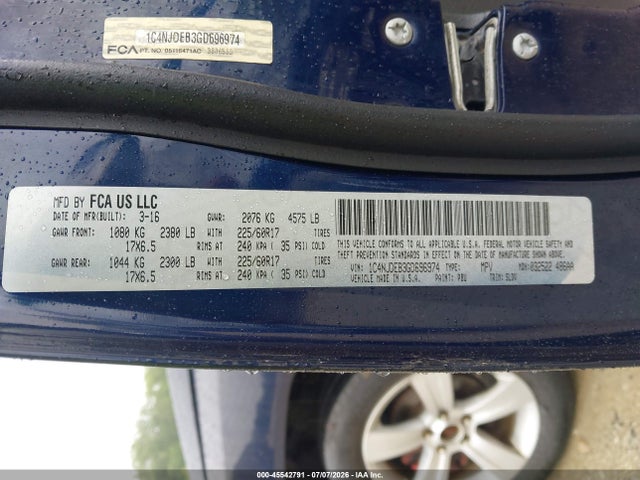 45542791 :رقم المزاد ، 1C4NJDEB3GD696974 vin ، 2016 Jeep Compass High Altitude Edition مزاد بيع
