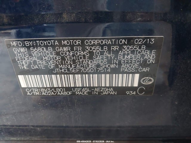 Aukcja sprzedaży 2013 Lexus Ls 460, vin: JTHCL5EF7D5017514, numer aukcji: 45542828