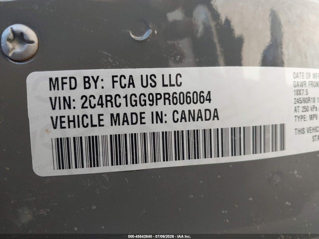 Продаж на аукціоні авто 2023 Chrysler Pacifica Limited, vin: 2C4RC1GG9PR606064, номер лоту: 45542840