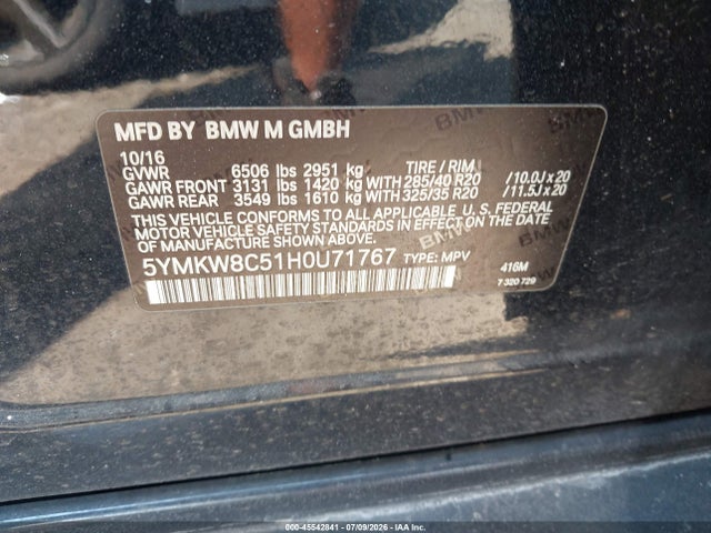 Продаж на аукціоні авто 2017 Bmw X6 M, vin: 5YMKW8C51H0U71767, номер лоту: 45542841