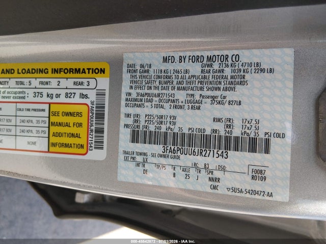 3FA6P0UU6JR271543 Ford Fusion Hybrid S
