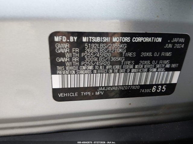 Aukcja sprzedaży 2024 Mitsubishi Outlander Se 2.5 S-awc/se Black Edition S-awc/se Black Edition W/pano Roof S-awc/se Ralliart S-awc, vin: JA4J4VA87RZ077820, numer aukcji: 45542878