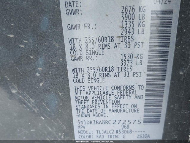 5N1DR3BA8RC272575 Nissan Pathfinder Sv Fwd