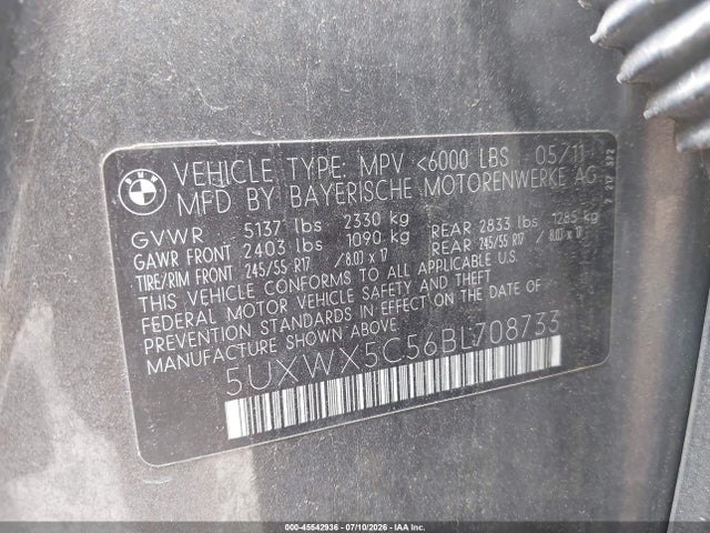 Продаж на аукціоні авто 2011 Bmw X3 Xdrive28i, vin: 5UXWX5C56BL708733, номер лоту: 45542936