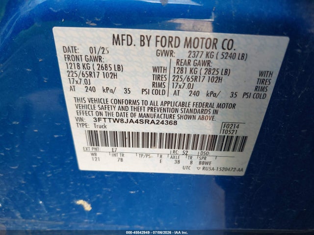 Продажа на аукционе авто 2025 Ford Maverick Xlt, vin: 3FTTW8JA4SRA24368, номер лота: 45542949