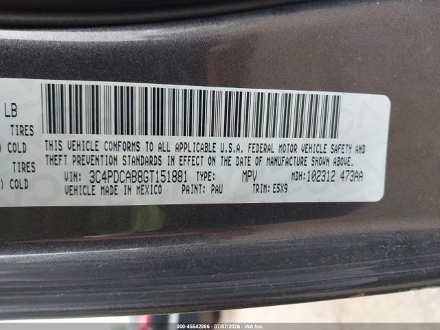 Aukcja sprzedaży 2016 Dodge Journey Se, vin: 3C4PDCAB8GT151881, numer aukcji: 45542986