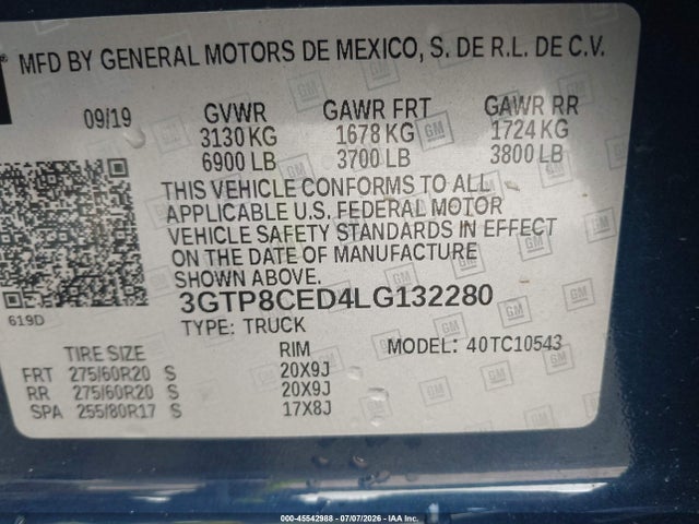 2020 Gmc Sierra 1500 2wd  Short Box Elevation მანქანა იყიდება აუქციონზე, vin: 3GTP8CED4LG132280, აუქციონის ნომერი: 45542988