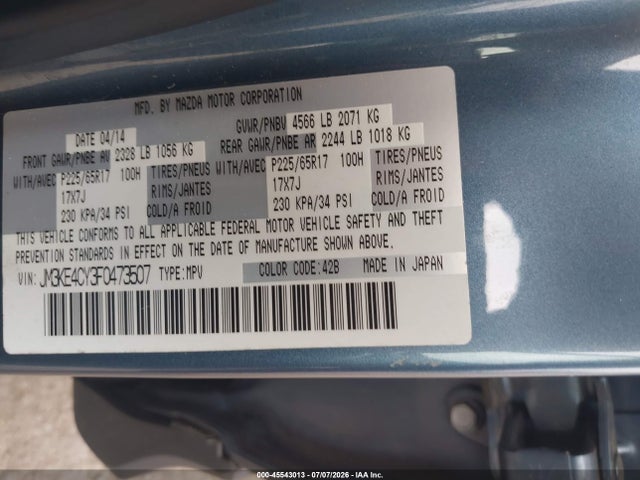 Aukcja sprzedaży 2015 Mazda Cx-5 Touring, vin: JM3KE4CY3F0473507, numer aukcji: 45543013