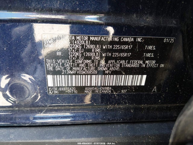 2T3RWRFV0SW268509 Toyota Rav4 Hybrid Xle