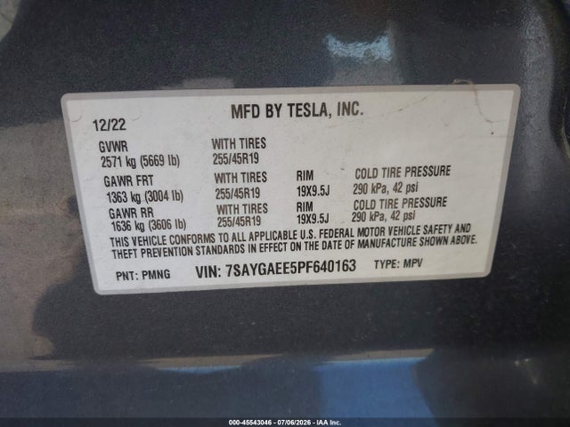 Aukcja sprzedaży 2023 Tesla Model Y Awd/long Range Dual Motor All-wheel Drive, vin: 7SAYGAEE5PF640163, numer aukcji: 45543046