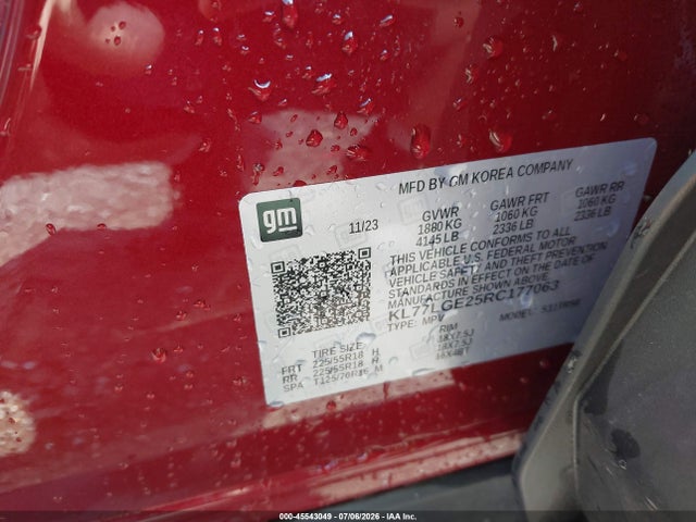 Продажа на аукционе авто 2024 Chevrolet Trax Fwd 1rs, vin: KL77LGE25RC177063, номер лота: 45543049