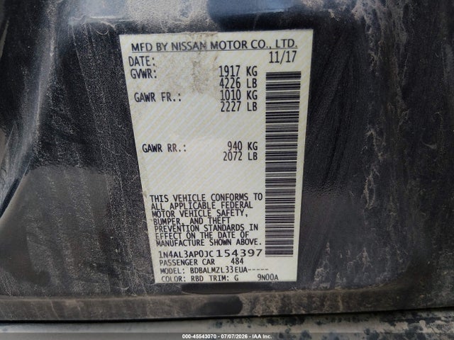 1N4AL3AP0JC154397 Nissan Altima 2.5 Sv