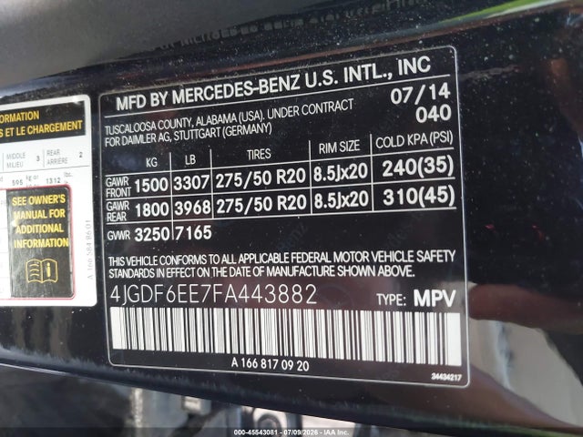 Mercedes-Benz Gl 450 4matic 2015 4JGDF6EE7FA443882 Image 9