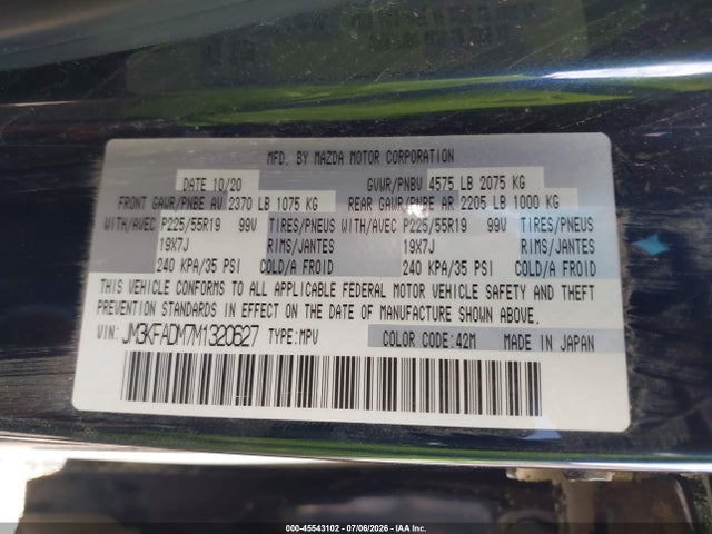 Продажа на аукционе авто 2021 Mazda Cx-5 Grand Touring, vin: JM3KFADM7M1320627, номер лота: 45543102