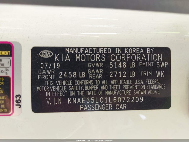 Auction sale of the 2020 Kia Stinger Gt, vin: KNAE35LC1L6072209, lot number: 45543119