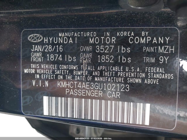 Hyundai ACCENT SE 2016 KMHCT4AE3GU102123 Image 9