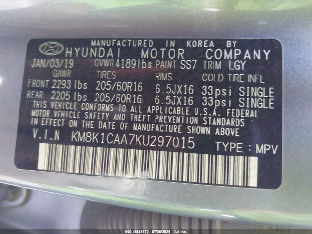 Hyundai Kona Se 2019 KM8K1CAA7KU297015 Image 9