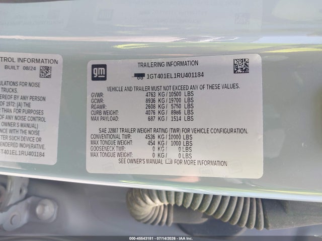 Aukcja sprzedaży 2024 Gmc Sierra Ev Denali Edition 1, vin: 1GT401EL1RU401184, numer aukcji: 45543181