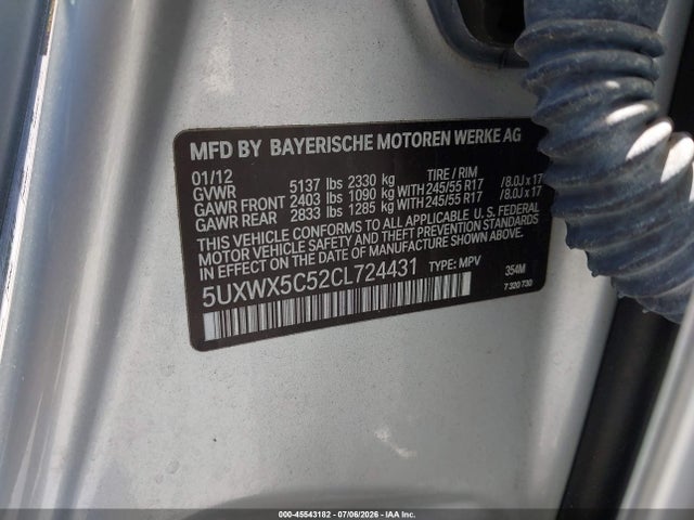 Aukcja sprzedaży 2012 Bmw X3 Xdrive28i, vin: 5UXWX5C52CL724431, numer aukcji: 45543182