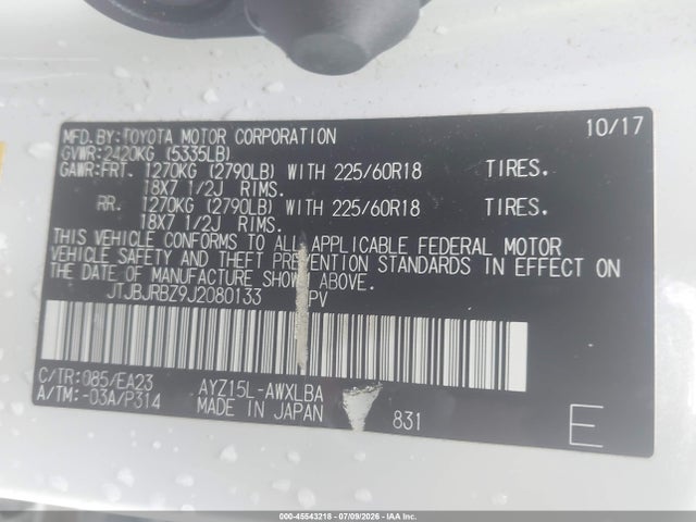 Lexus NX 300H 2018 JTJBJRBZ9J2080133 Image 9