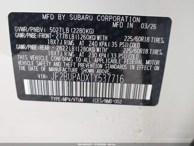 Subaru Outback Premium 2026 JF2BUPADXTY537716 Image 9