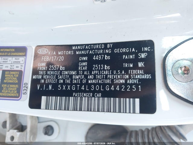 45543256 :رقم المزاد ، 5XXGT4L30LG442251 vin ، 2020 Kia Optima Se مزاد بيع