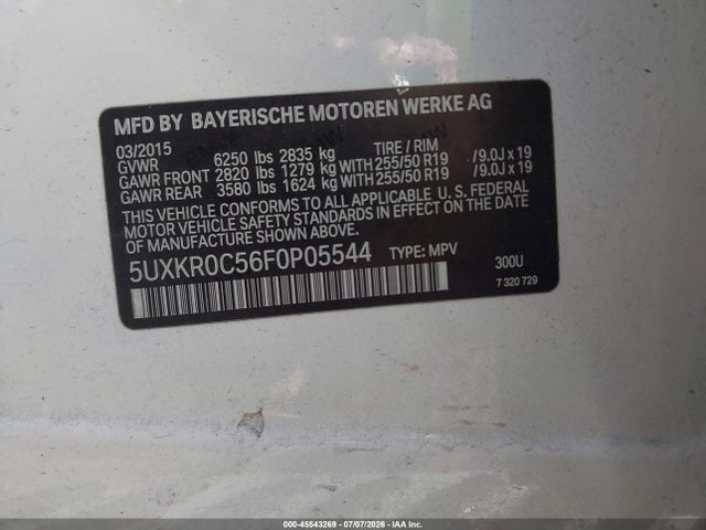 Aukcja sprzedaży 2015 Bmw X5 Xdrive35i, vin: 5UXKR0C56F0P05544, numer aukcji: 45543269