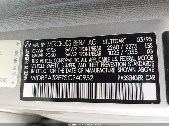 Продажа на аукционе авто 1995 Mercedes-benz E 320 Base/320 Special, vin: WDBEA32E7SC240952, номер лота: 45543270