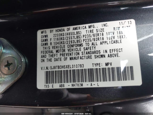 Продажа на аукционе авто 2014 Acura Rdx, vin: 5J8TB3H5XEL010793, номер лота: 45543281