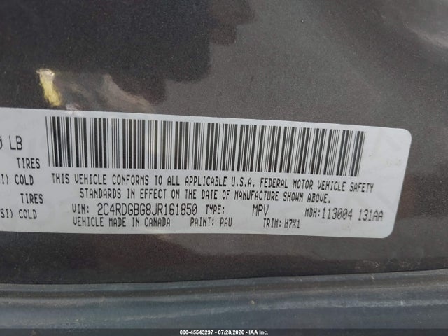 45543297 :رقم المزاد ، 2C4RDGBG8JR161850 vin ، 2018 Dodge Grand Caravan Se مزاد بيع