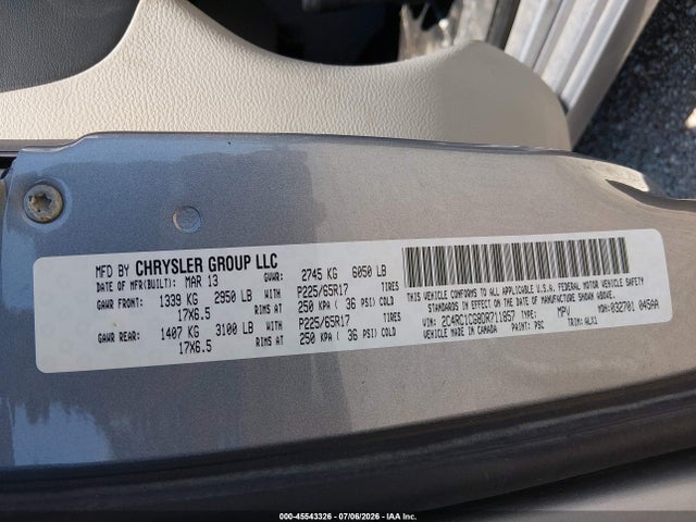 Auction sale of the 2013 Chrysler Town & Country Touring-l, vin: 2C4RC1CG8DR711857, lot number: 45543326