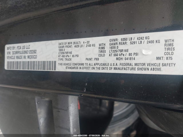 Продаж на аукціоні авто 2022 Ram Promaster 3500 Cargo Van High Roof 159 Wb Ext, vin: 3C6MRVJG8NE120392, номер лоту: 45543390
