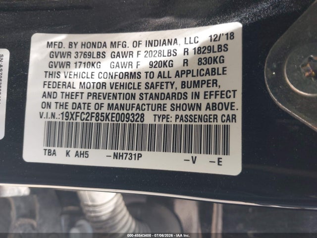 Honda Civic Sport 2019 19XFC2F85KE009328 Image 9