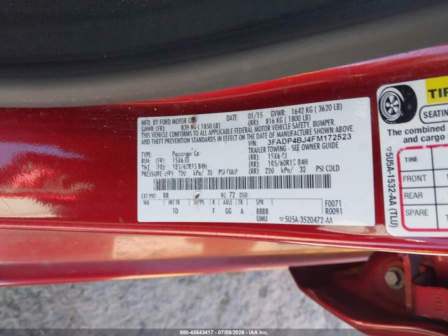 Ford FIESTA SE 2015 3FADP4BJ4FM172523 Image 9