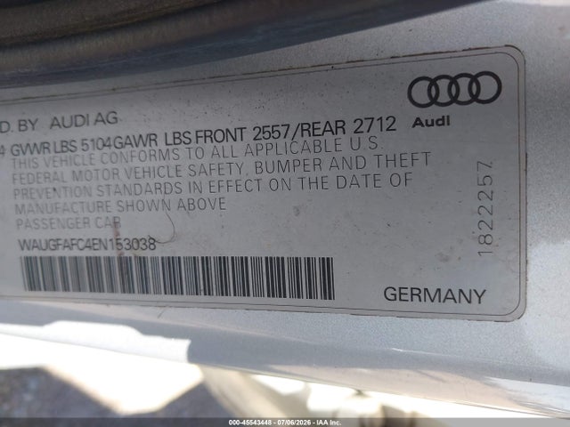 45543448 :رقم المزاد ، WAUGFAFC4EN153038 vin ، 2014 Audi A6 2.0t Premium مزاد بيع