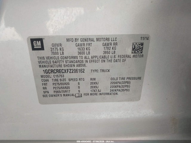 1GCRCRECXFZ206162 Chevrolet Silverado 1500 Lt
